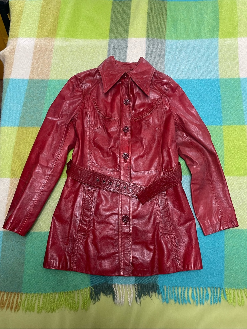 Vintage Ms. Pioneer Red Leather Half Length Trench Coat Women’s